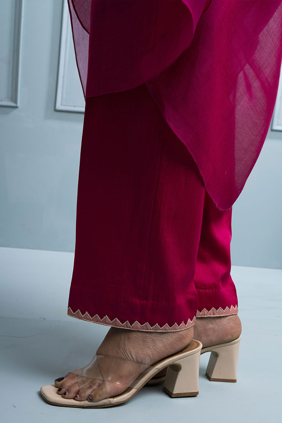 Pink Asymmetric Layered Embroidered Kurta & Pant Set
