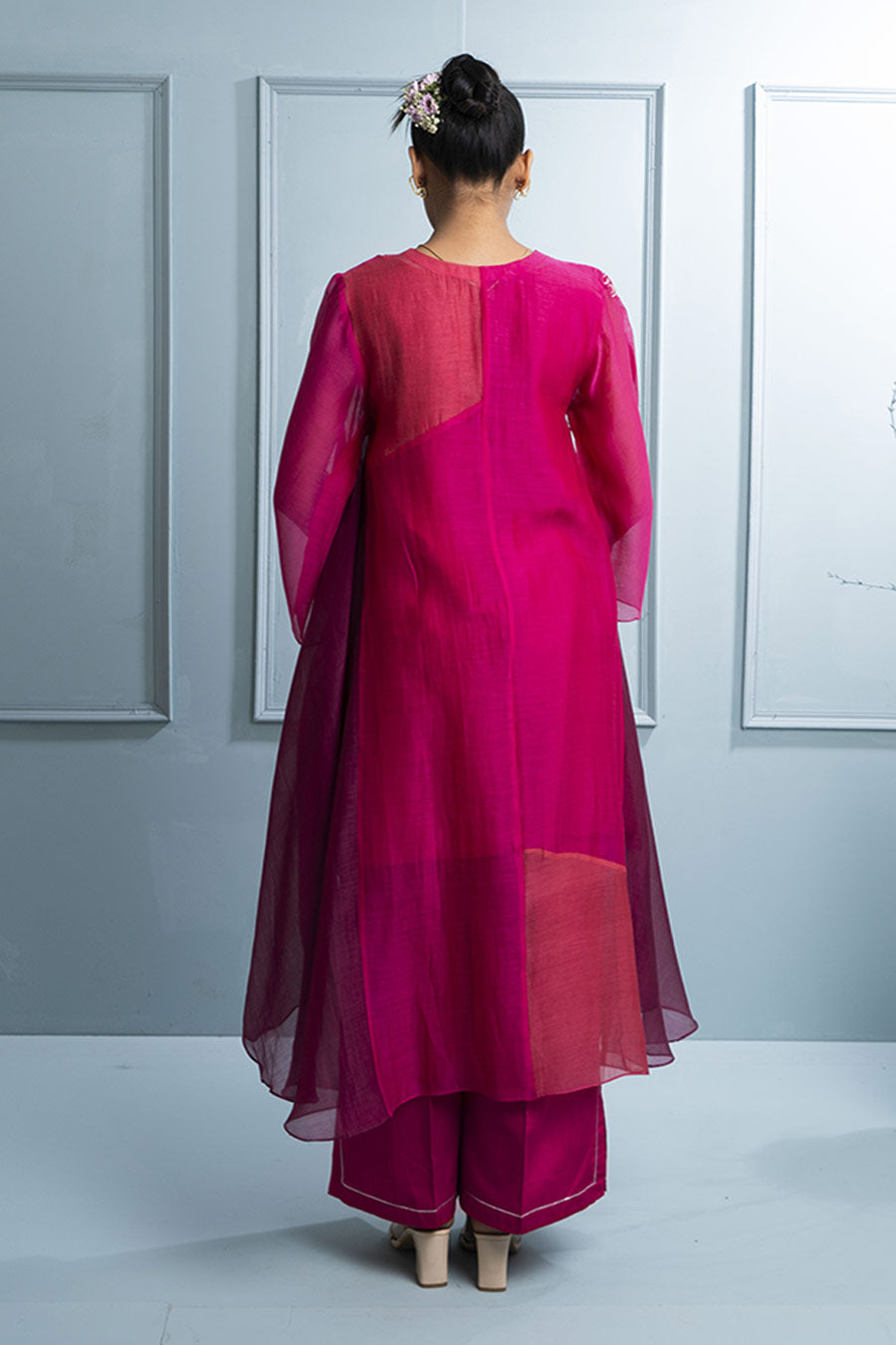 Pink Asymmetric Embroidered Kurta & Pant Set