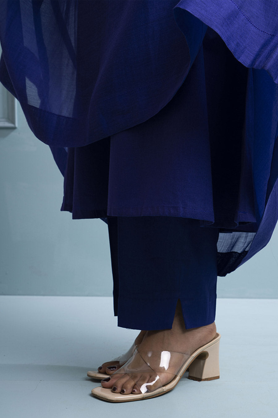 Purple Pleated Embroidered Kurta & Pant Set