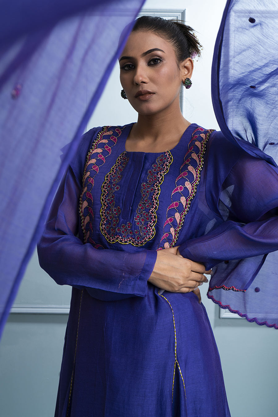 Purple Kalidar Embroidered Kurta Set