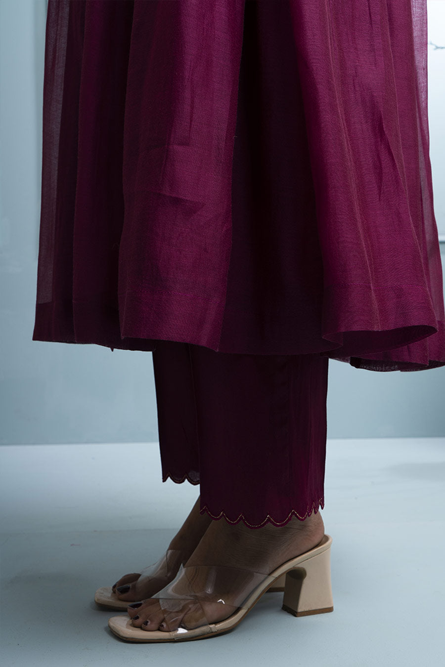 Burgundy Embroidered Angrakha Kurta & Pant Set