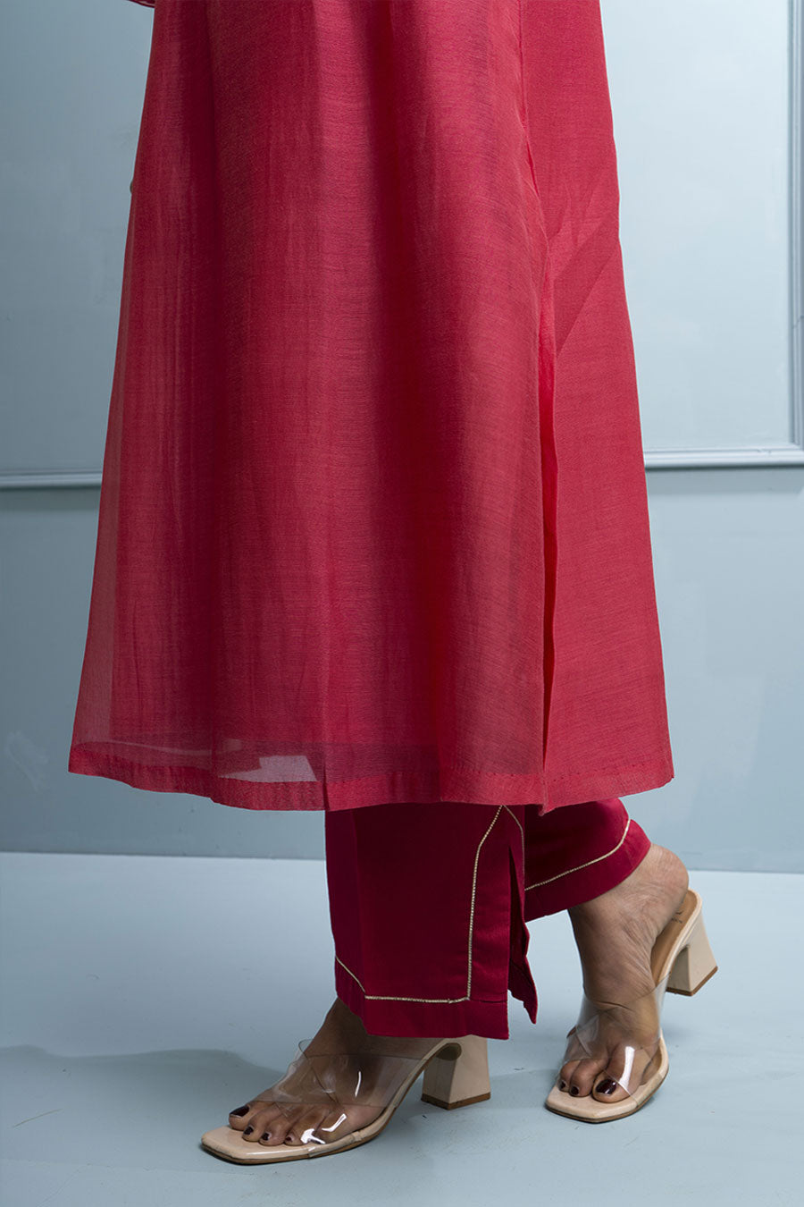 Pink & Blue Applique Embroidered Kurta Set