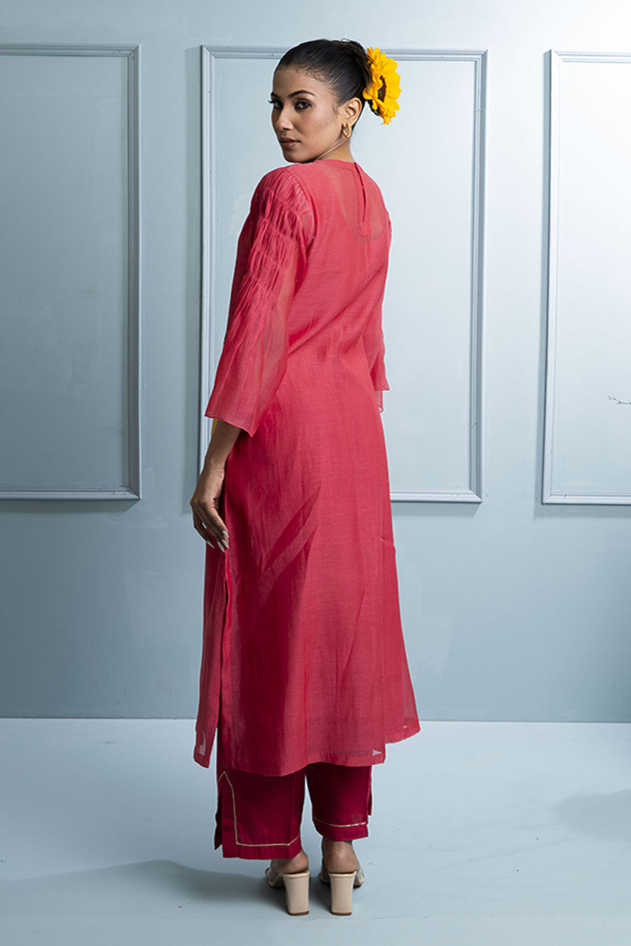 Pink & Blue Applique Embroidered Kurta Set
