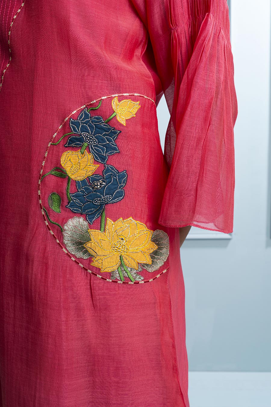 Pink & Blue Applique Embroidered Kurta Set