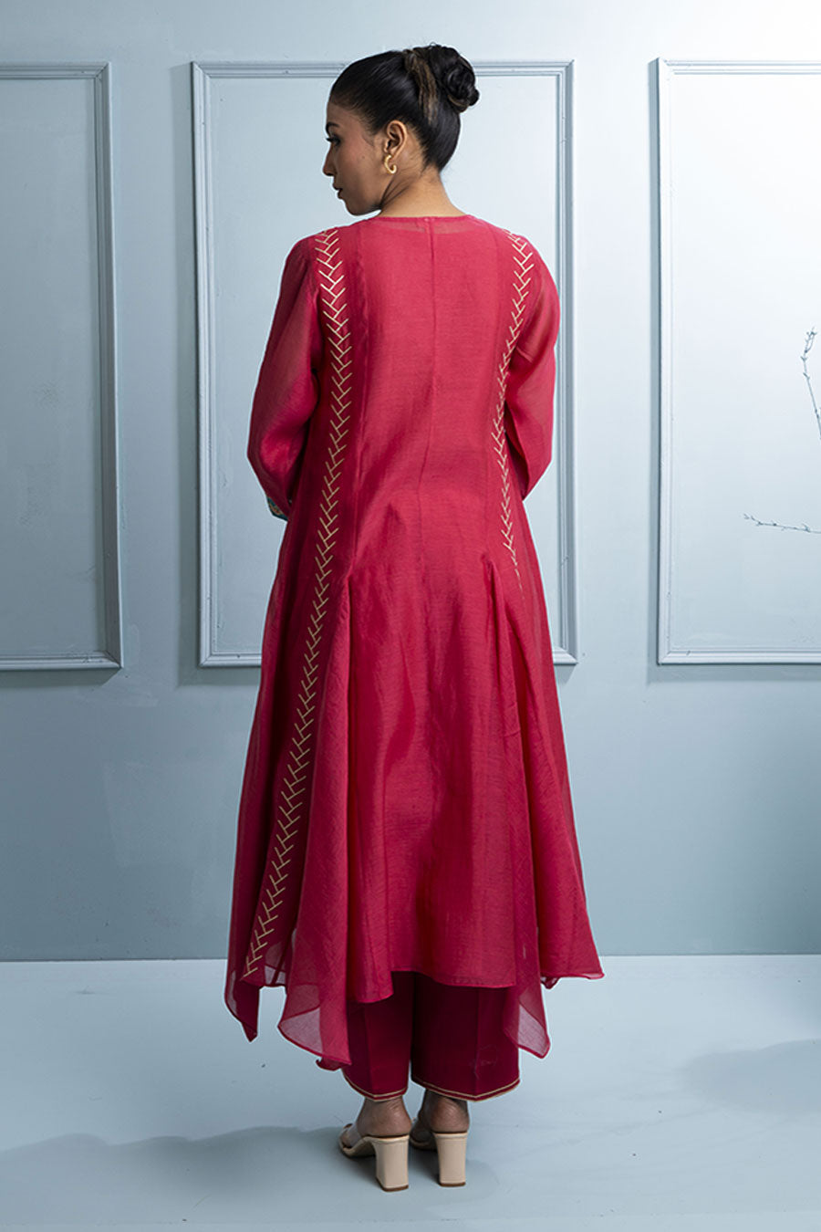Pink & Teal Blue Kalidar Embroidered Kurta Set