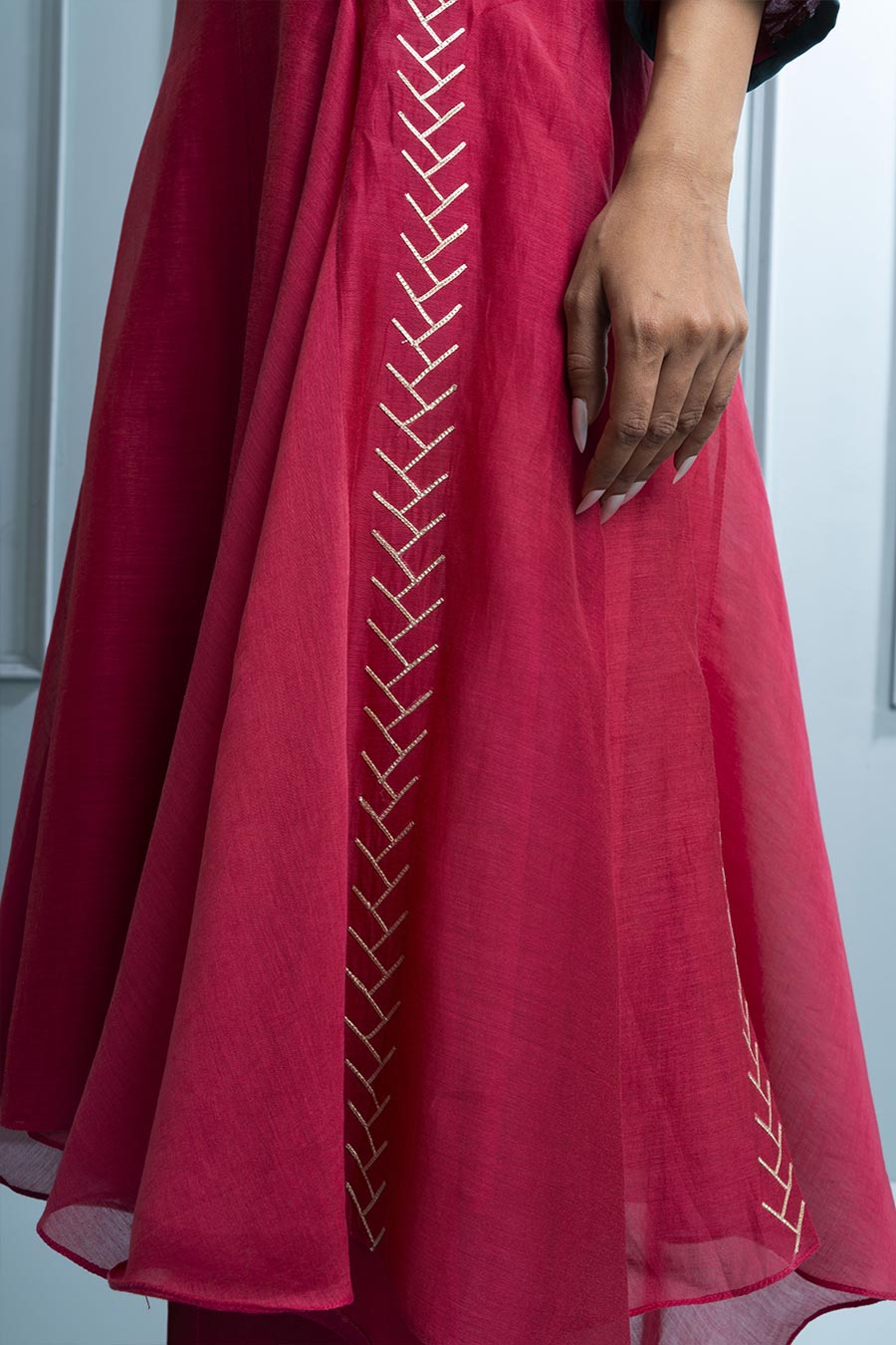 Pink & Teal Blue Kalidar Embroidered Kurta Set