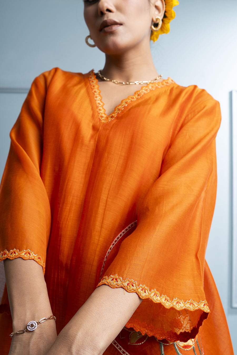 Orange Asymmetric Tunic & Pant Co-Ord Set