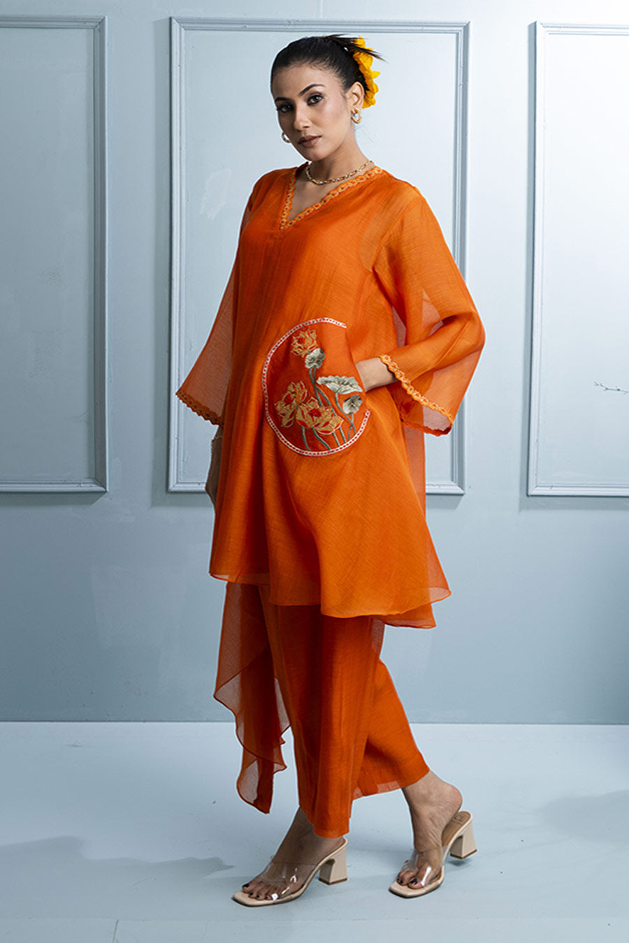 Orange Asymmetric Tunic & Pant Co-Ord Set