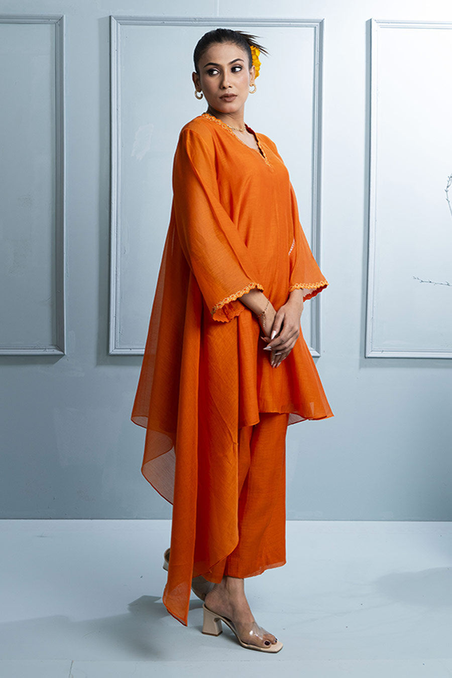 Orange Asymmetric Tunic & Pant Co-Ord Set