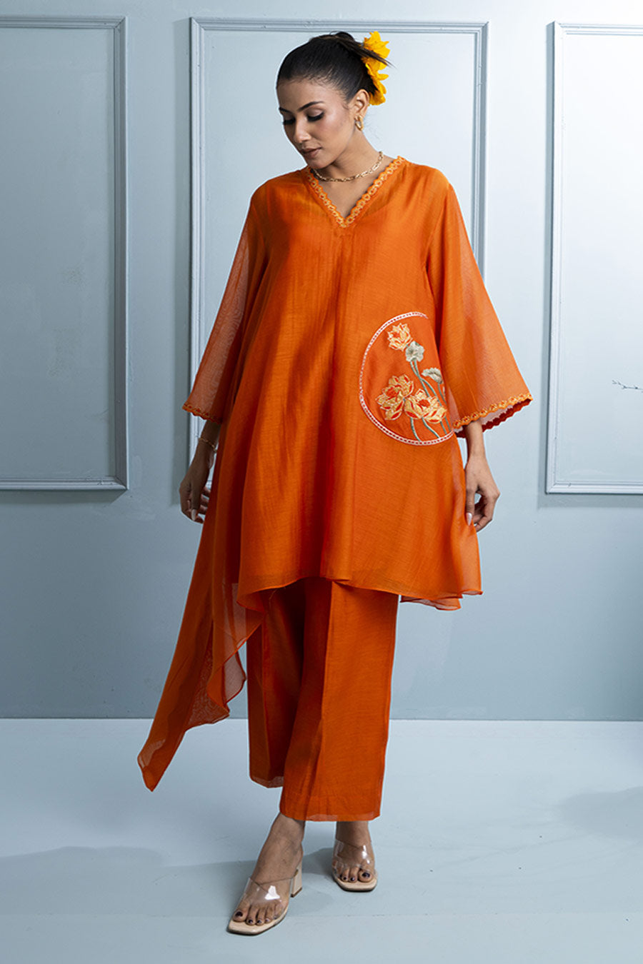 Orange Asymmetric Tunic & Pant Co-Ord Set