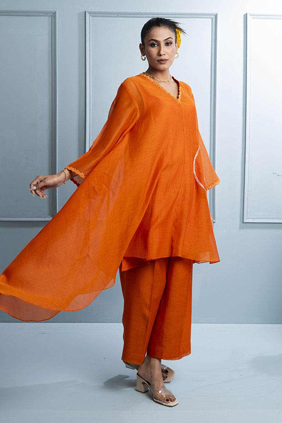 Orange Asymmetric Tunic & Pant Co-Ord Set