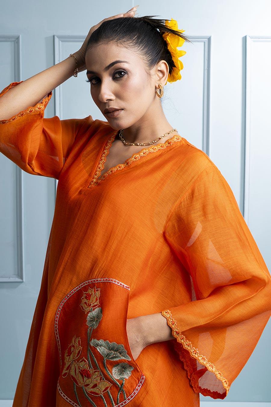 Orange Asymmetric Tunic & Pant Co-Ord Set