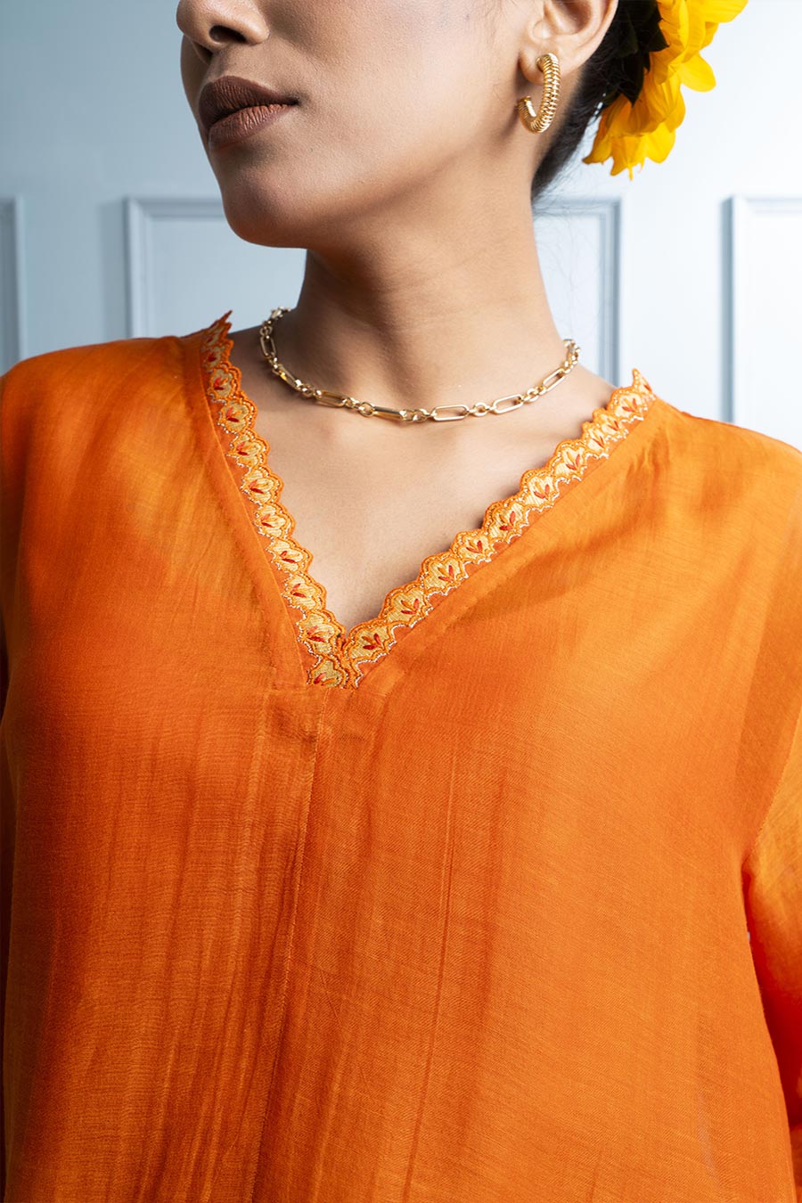 Orange Asymmetric Tunic & Pant Co-Ord Set