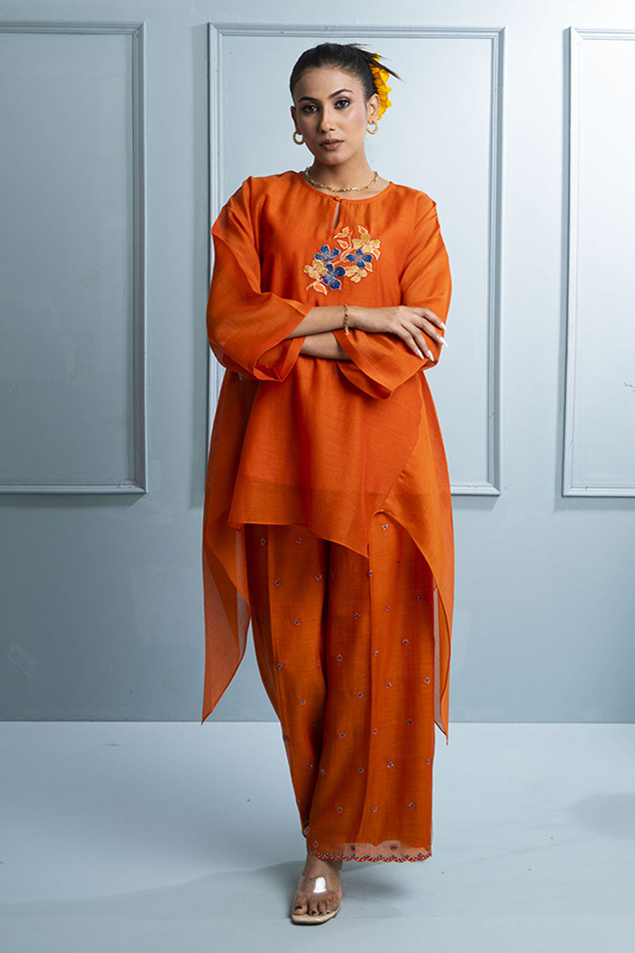 Orange Asymmetric Tunic & Pant Co-Ord Set
