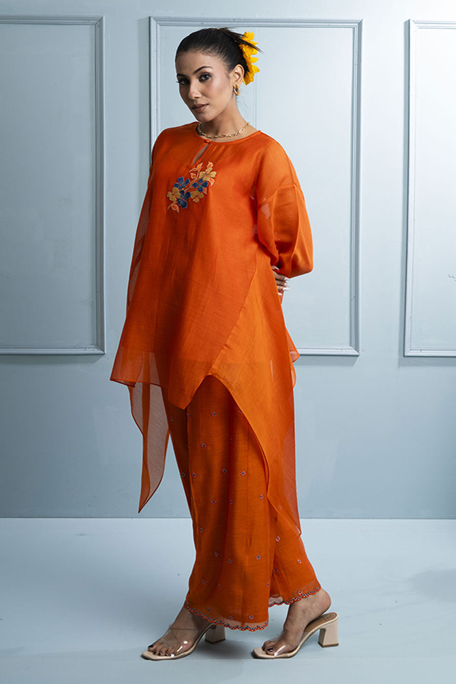 Orange Asymmetric Tunic & Pant Co-Ord Set