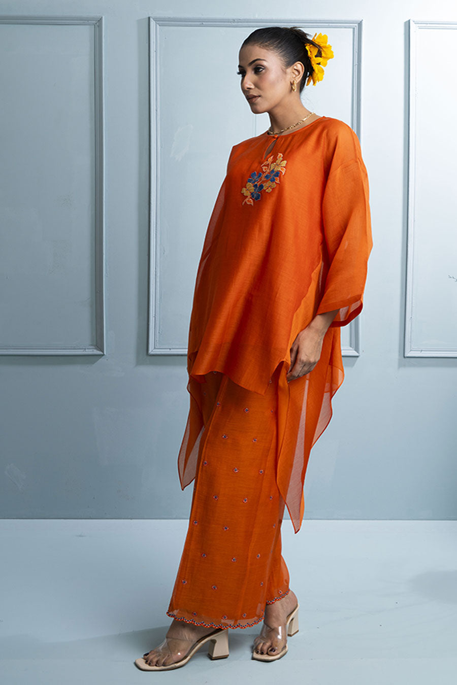 Orange Asymmetric Tunic & Pant Co-Ord Set