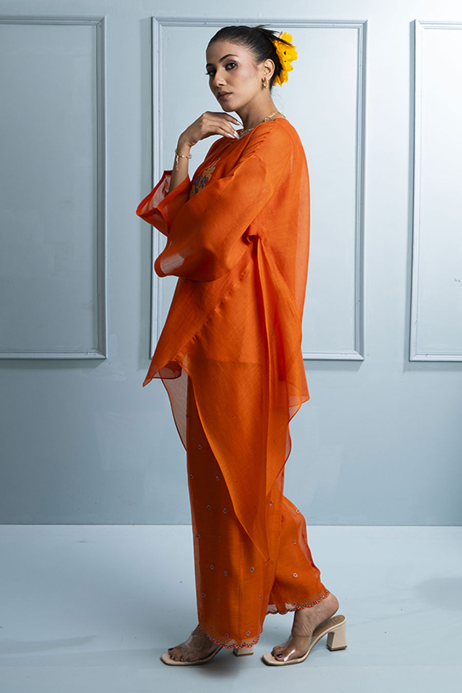Orange Asymmetric Tunic & Pant Co-Ord Set