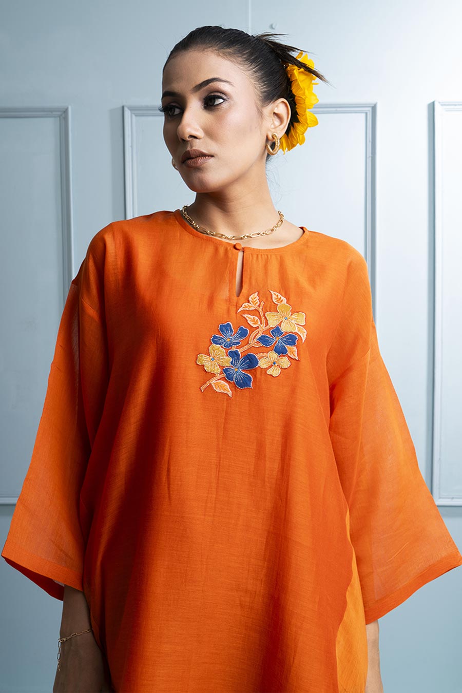 Orange Asymmetric Tunic & Pant Co-Ord Set