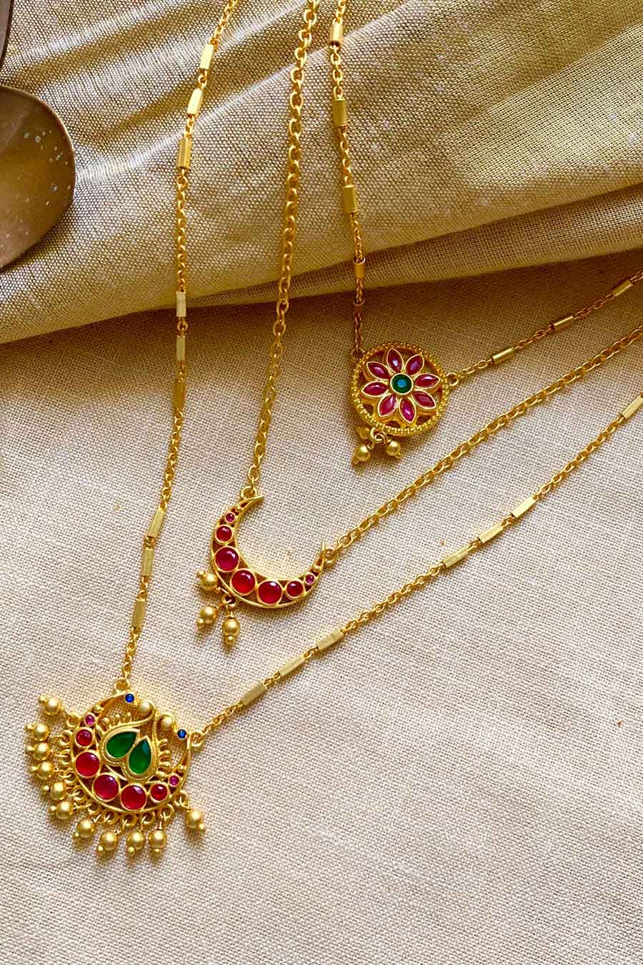 Moon and Blooms 22kt Gold Plated Layered Necklace