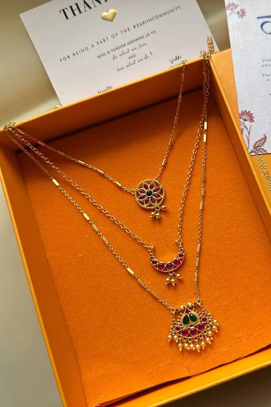 Moon and Blooms 22kt Gold Plated Layered Necklace