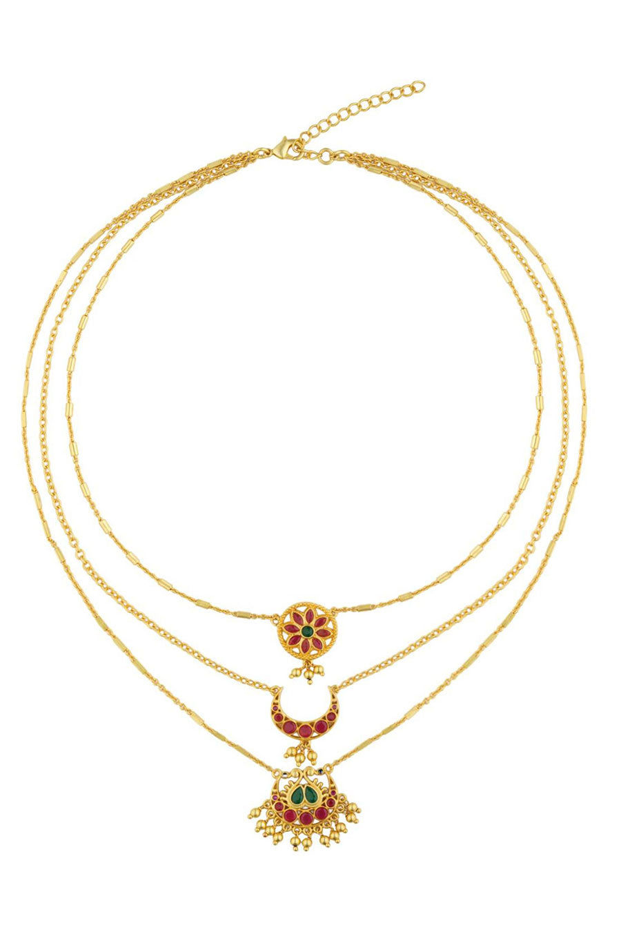 Moon and Blooms 22kt Gold Plated Layered Necklace