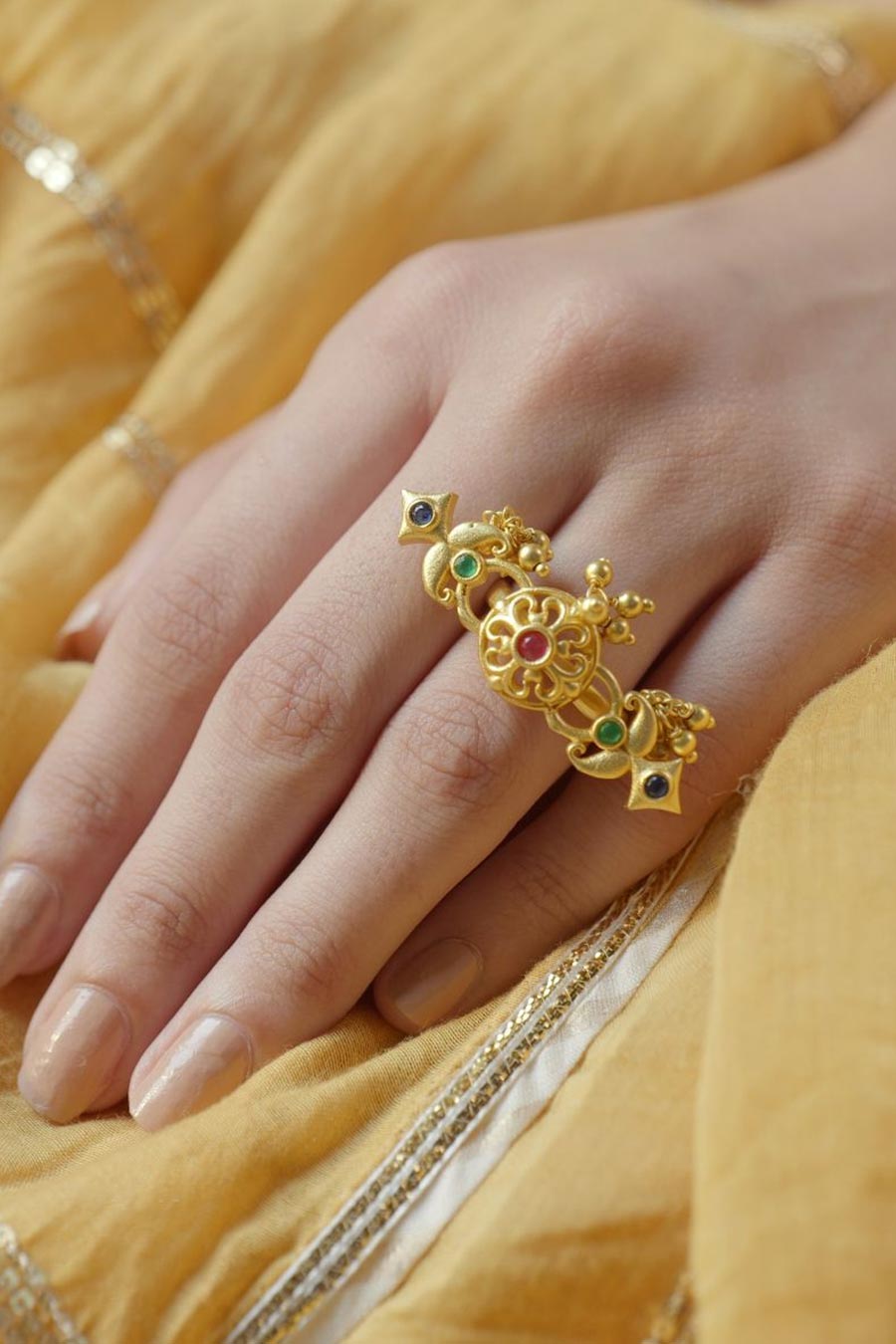 Floral Charm 22kt Gold Plated Ring
