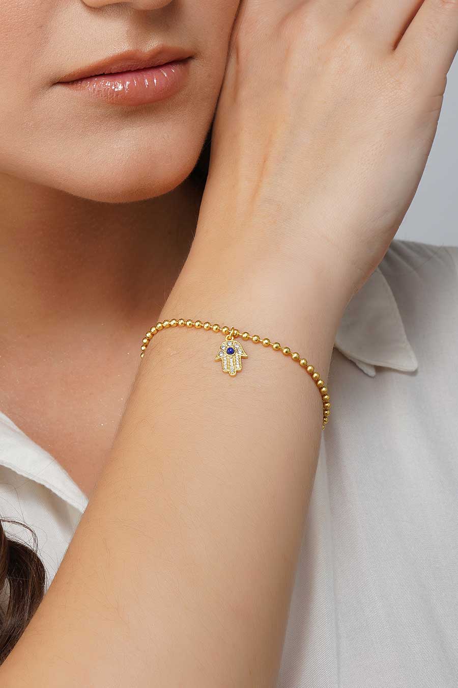 Gold Plated Protection Hamsa Hand Cuff Bracelet