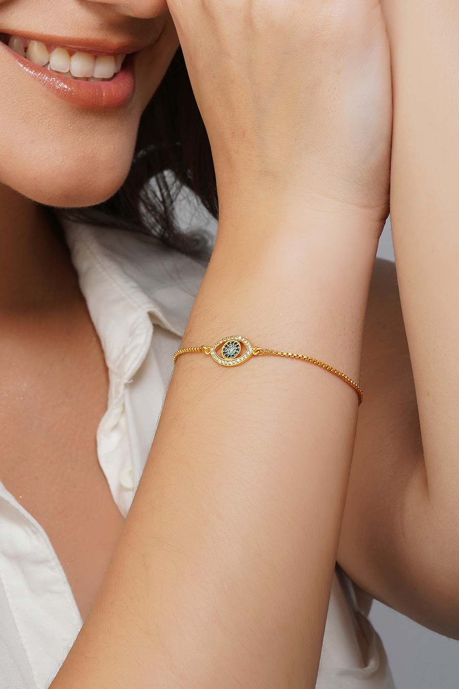 Gold Plated Evil Eye Protection Cuff Bracelet