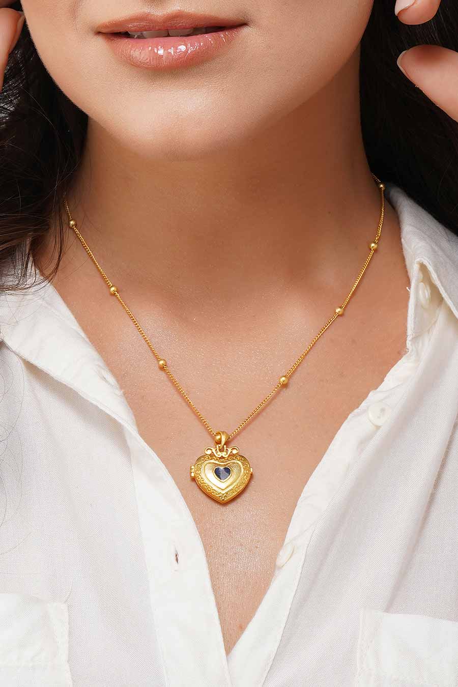 Gold Plated Heart Photo Pendant Necklace