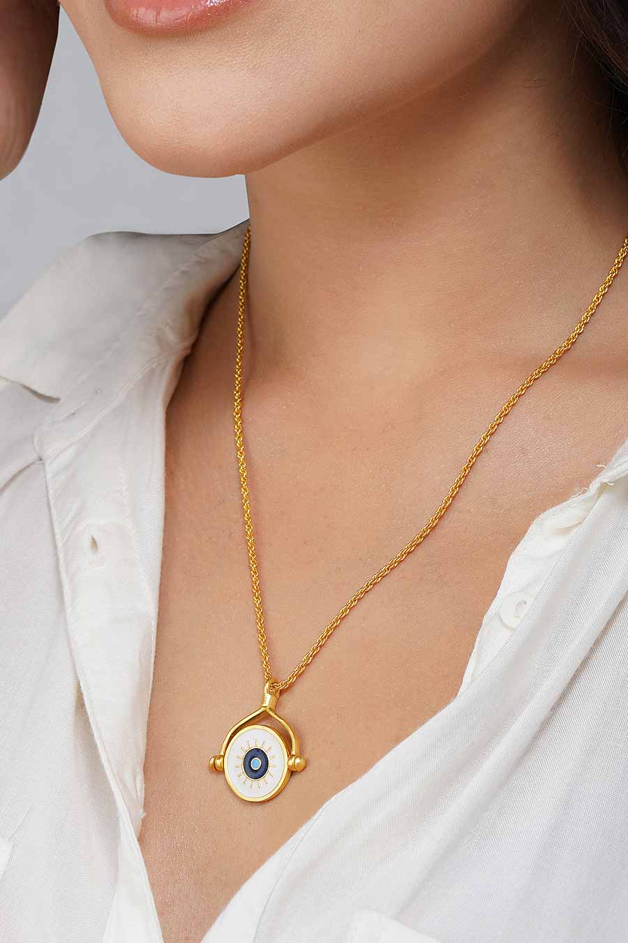 Gold Plated Evil Eye and Hamsa Hand Pendant Necklace