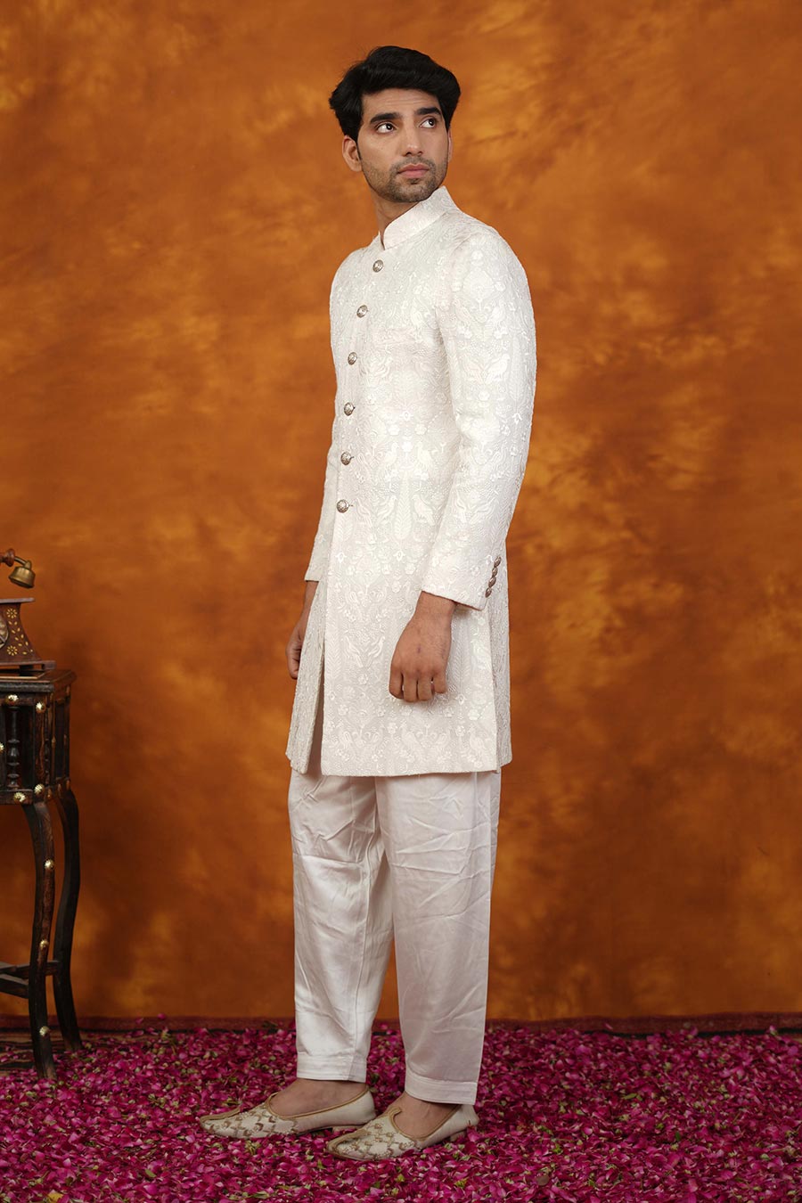 Ivory Silk Embroidered Indo-Western Set