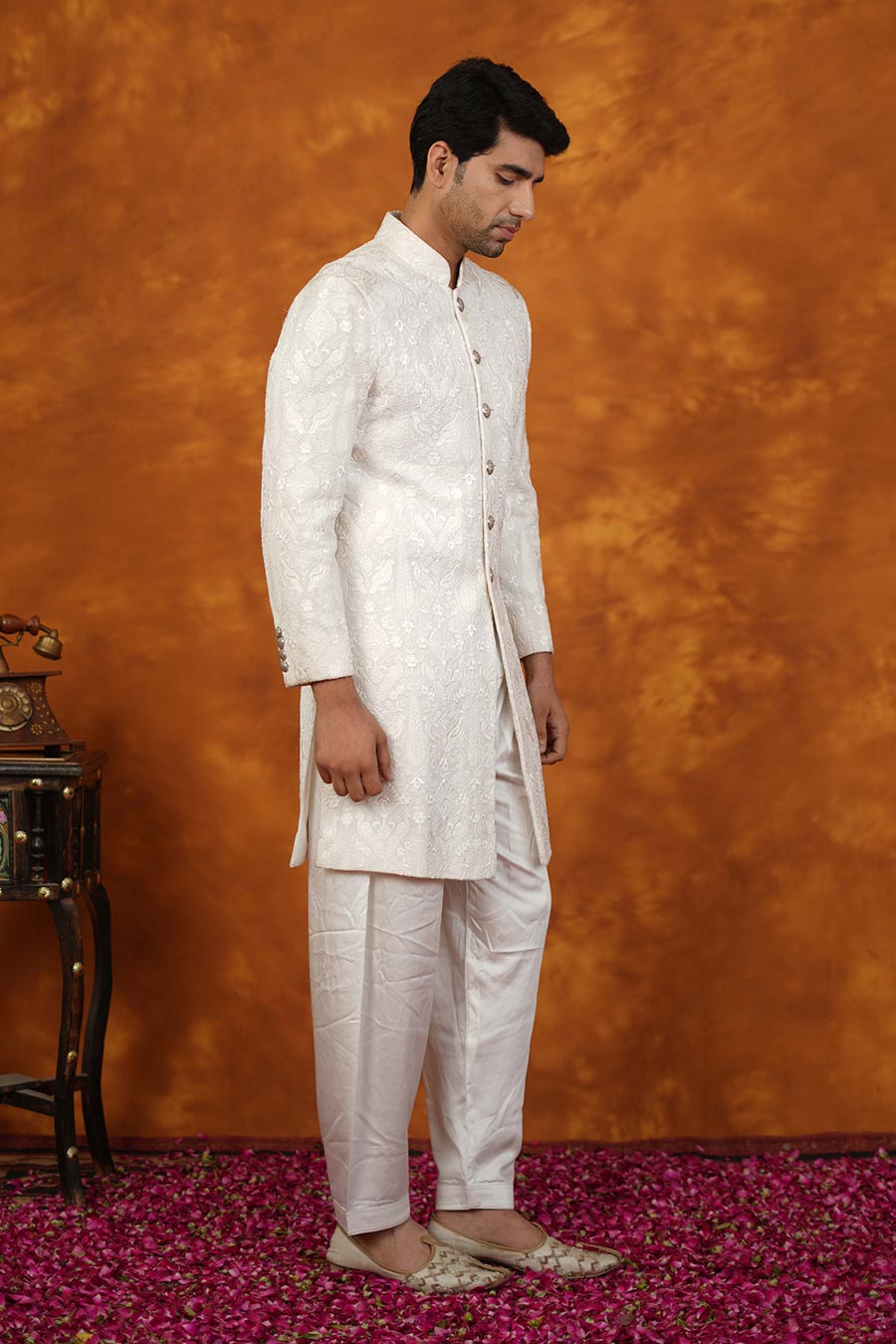 Ivory Silk Embroidered Indo-Western Set