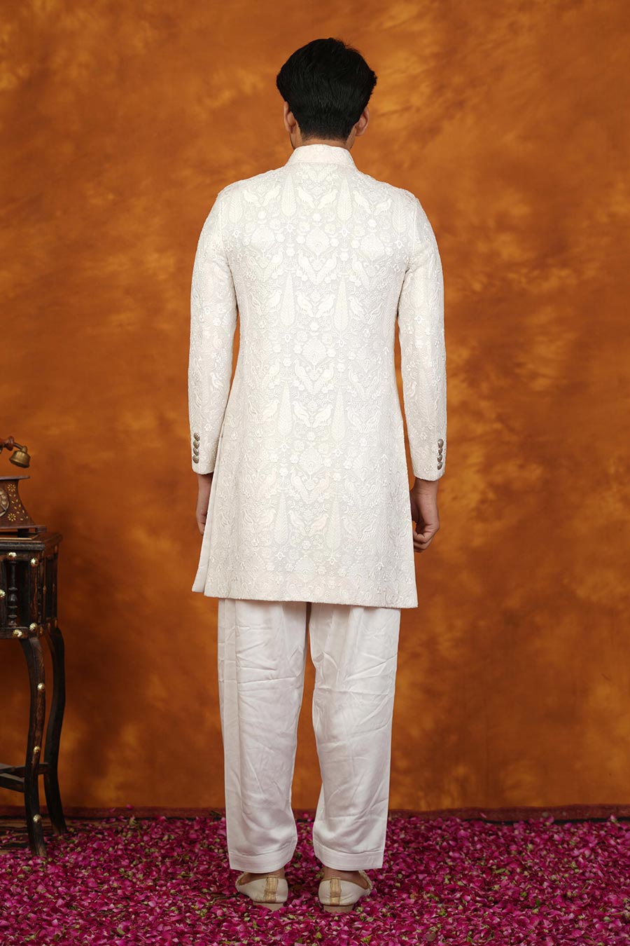 Ivory Silk Embroidered Indo-Western Set
