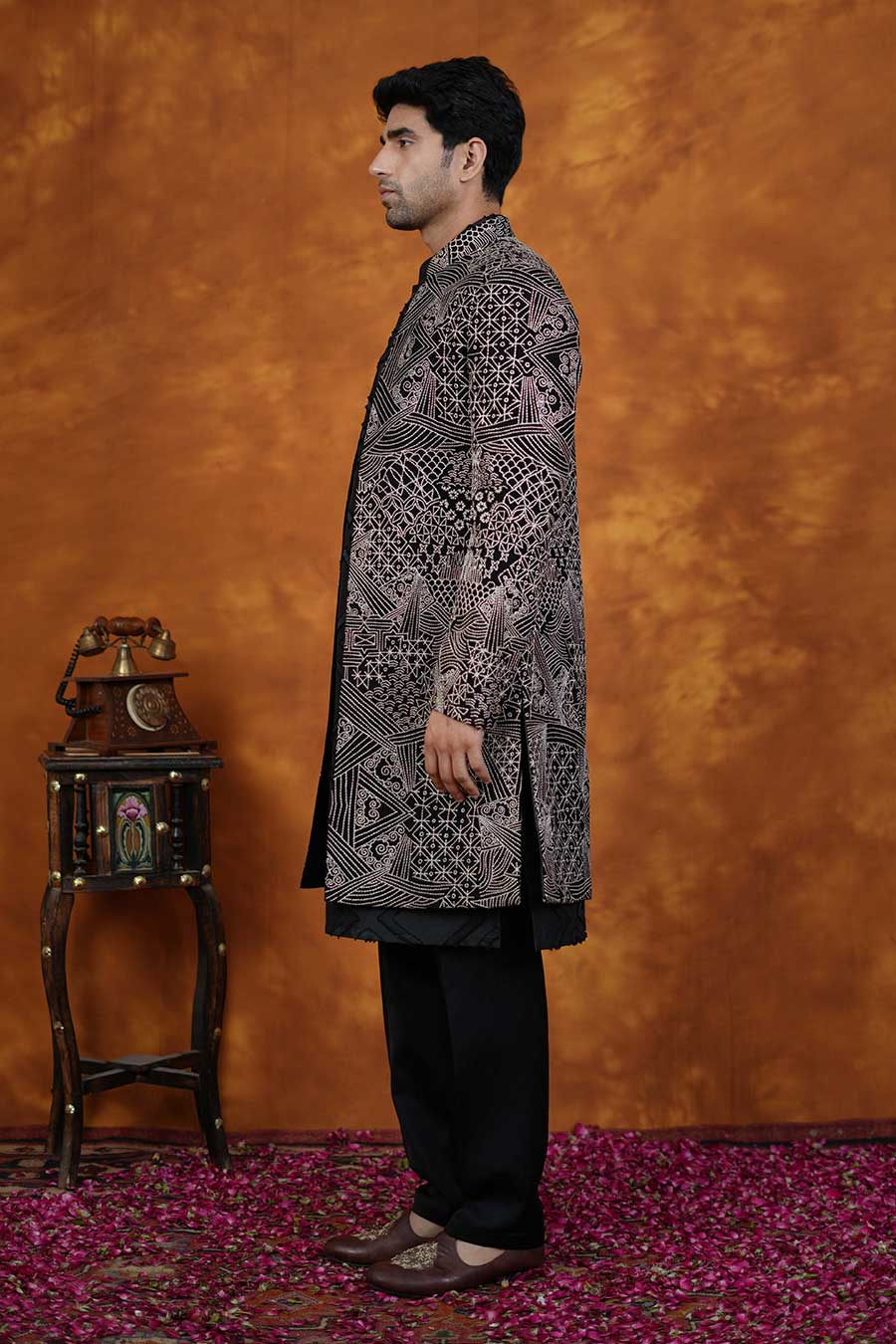 Black Embroidered Indo-Western Set