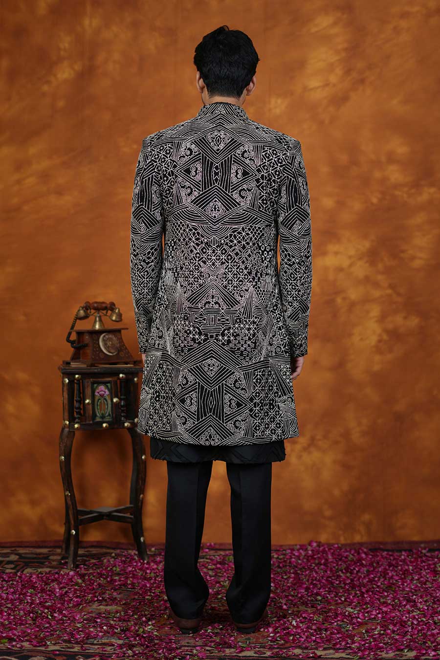 Black Embroidered Indo-Western Set