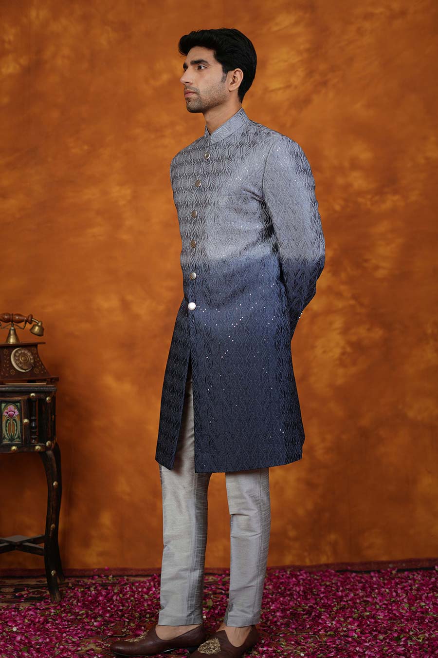 Blue Ombre Embroidered Indo-Western Set