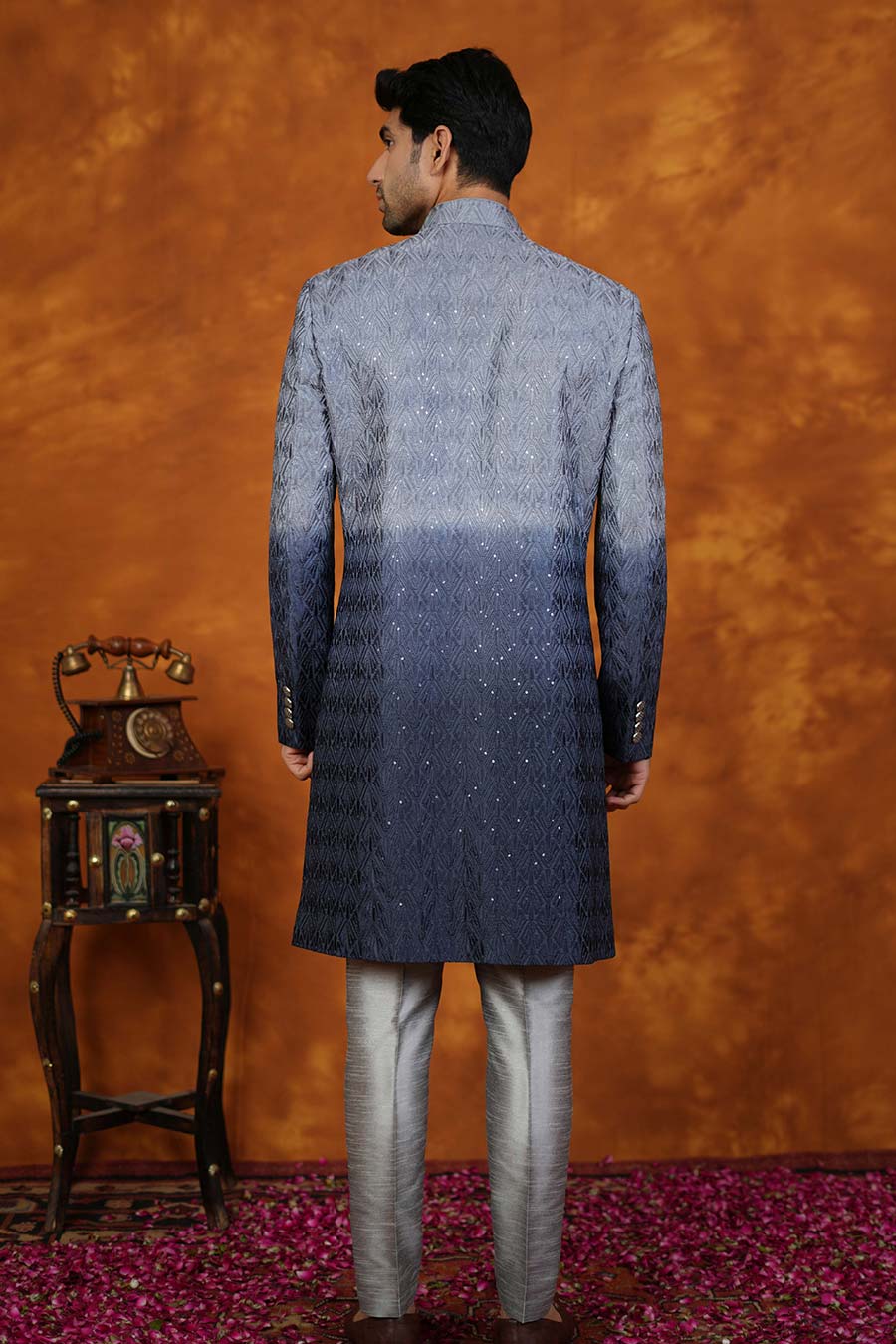 Blue Ombre Embroidered Indo-Western Set