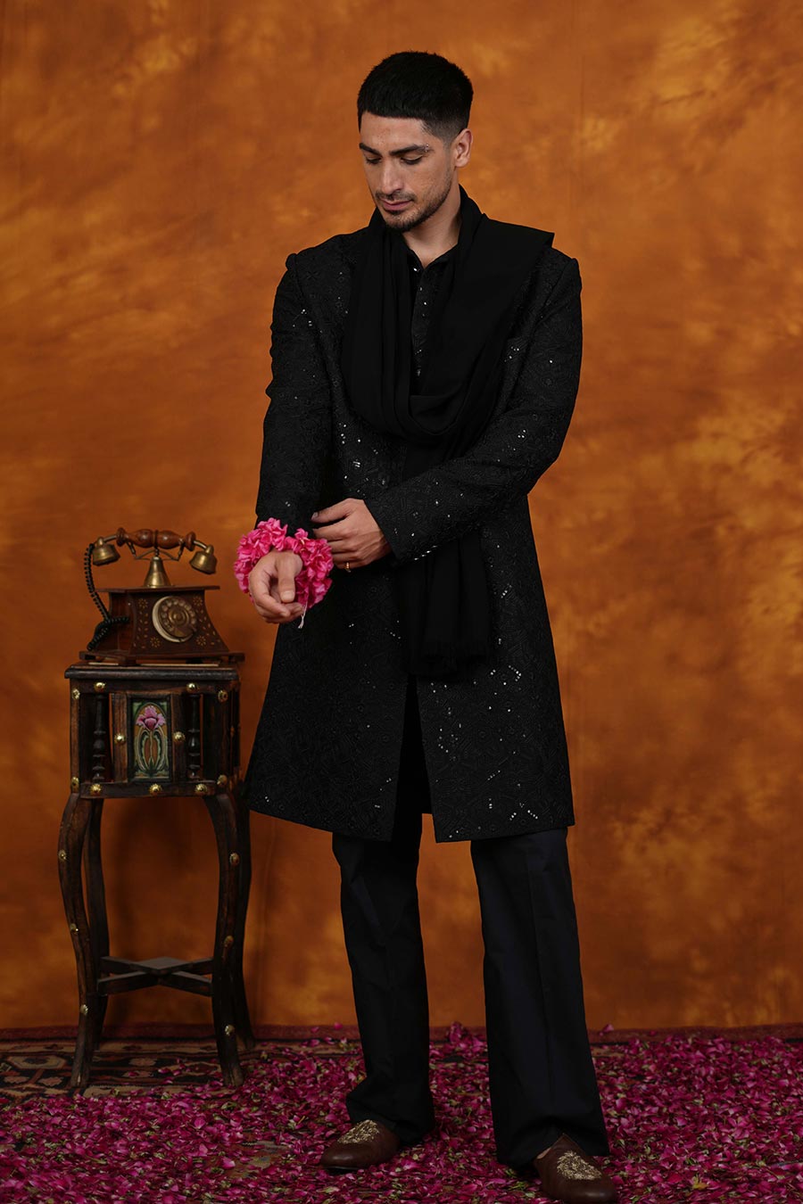 Pitch Black Embroidered Indo-Western Set