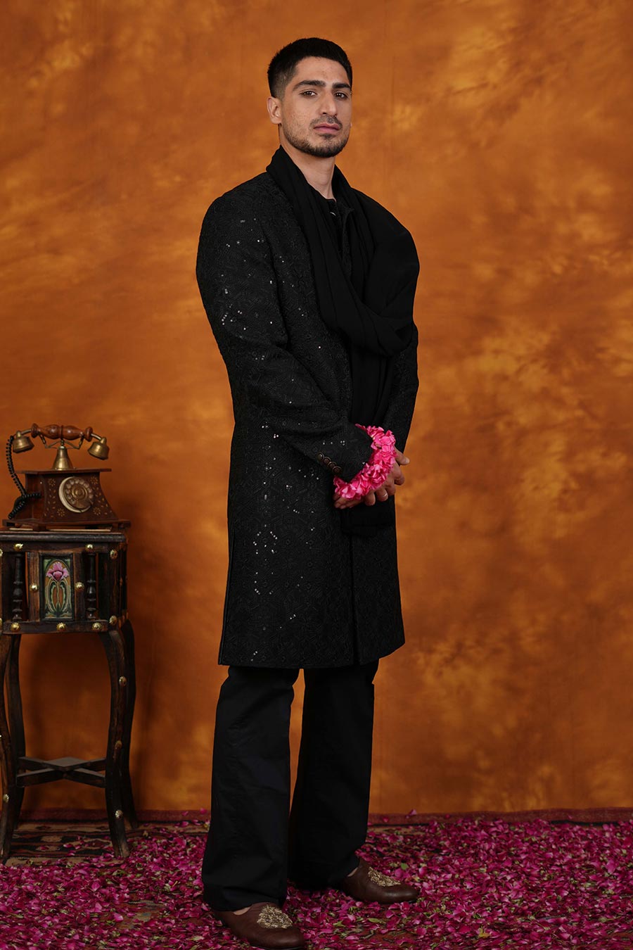 Pitch Black Embroidered Indo-Western Set