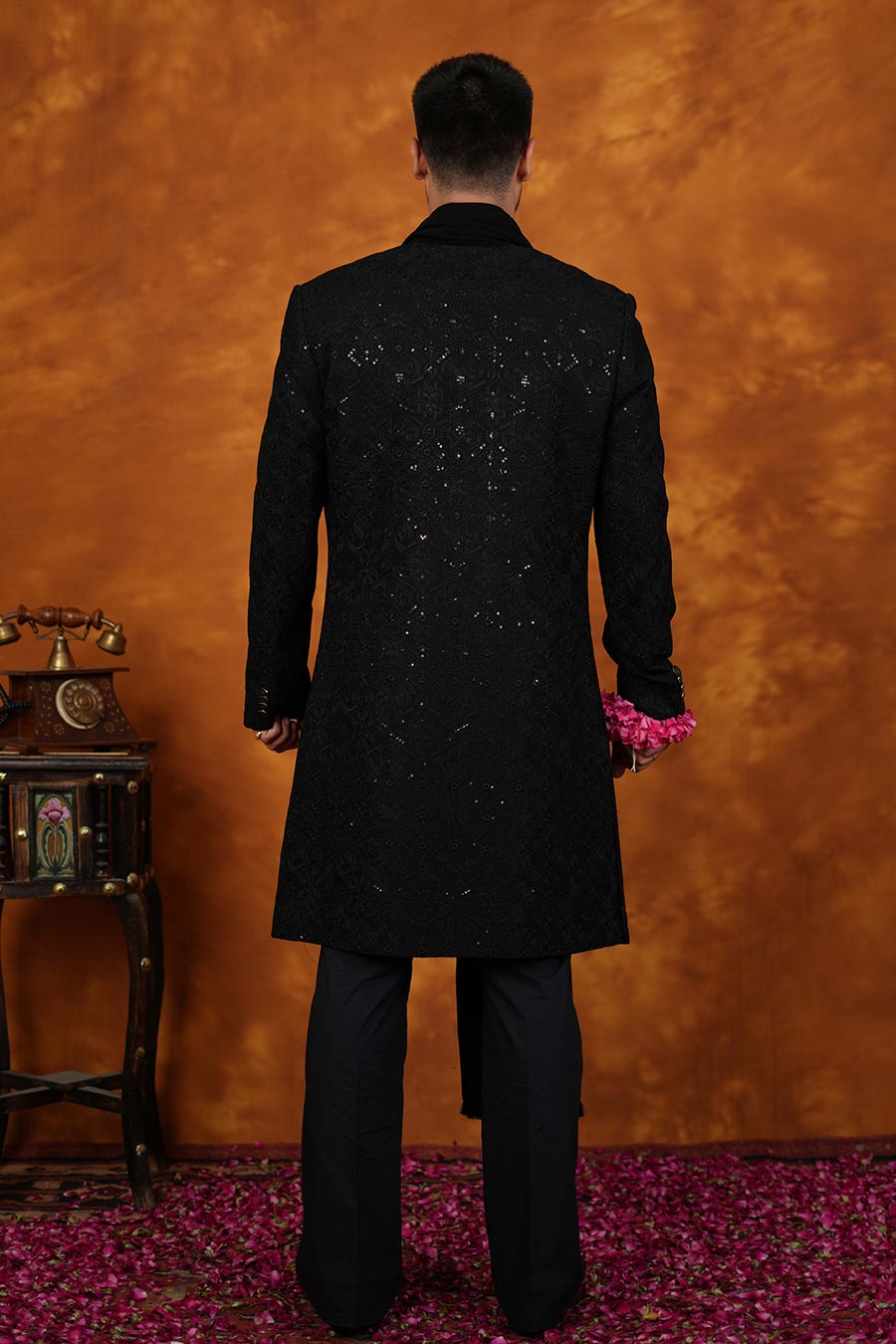 Pitch Black Embroidered Indo-Western Set