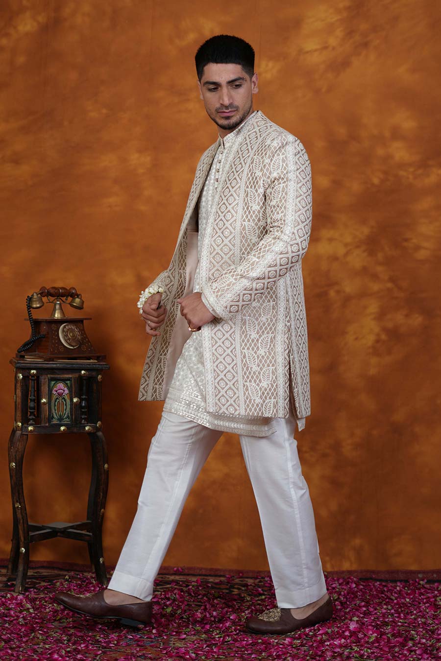 White Embroidered Indo-Western Set