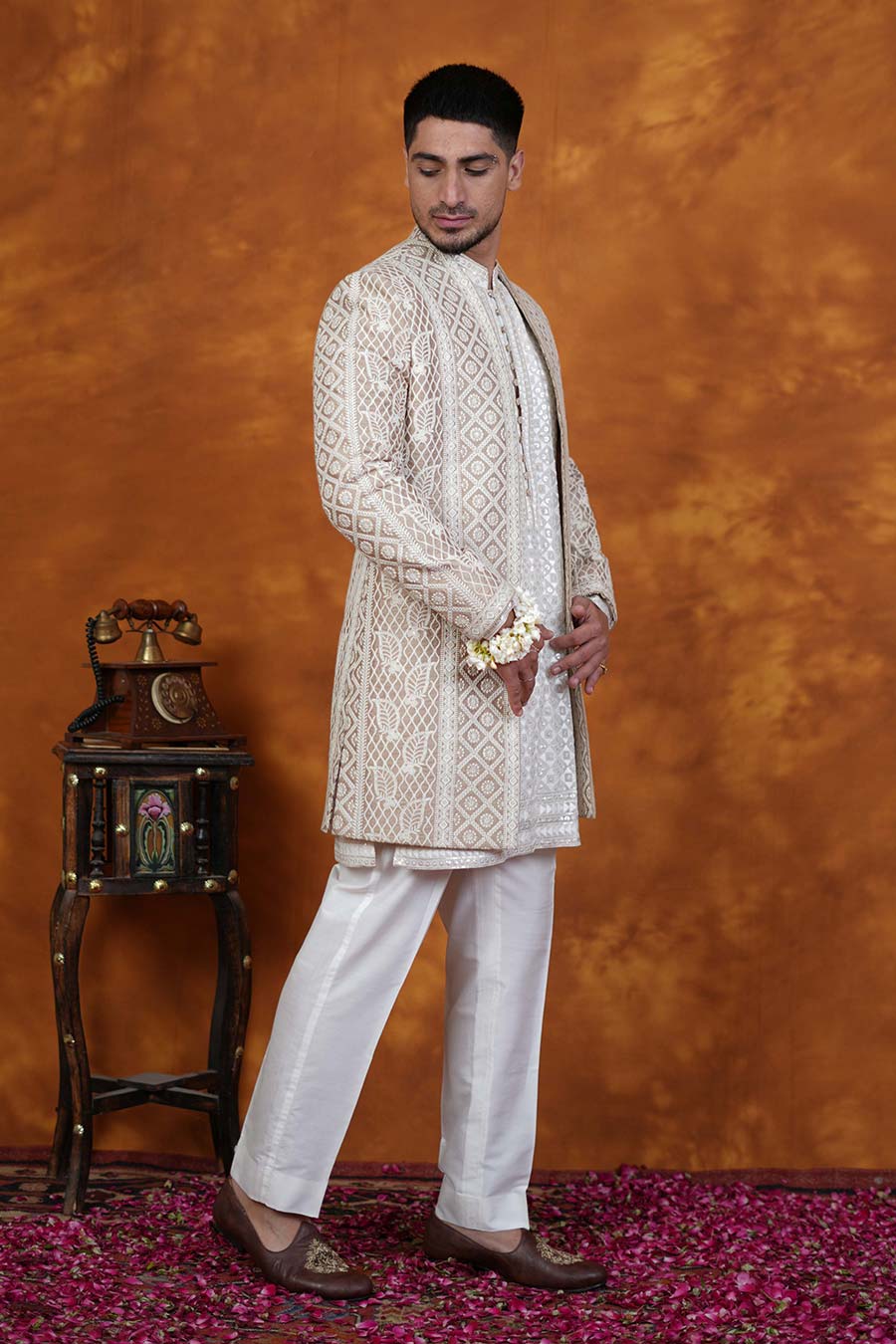 White Embroidered Indo-Western Set