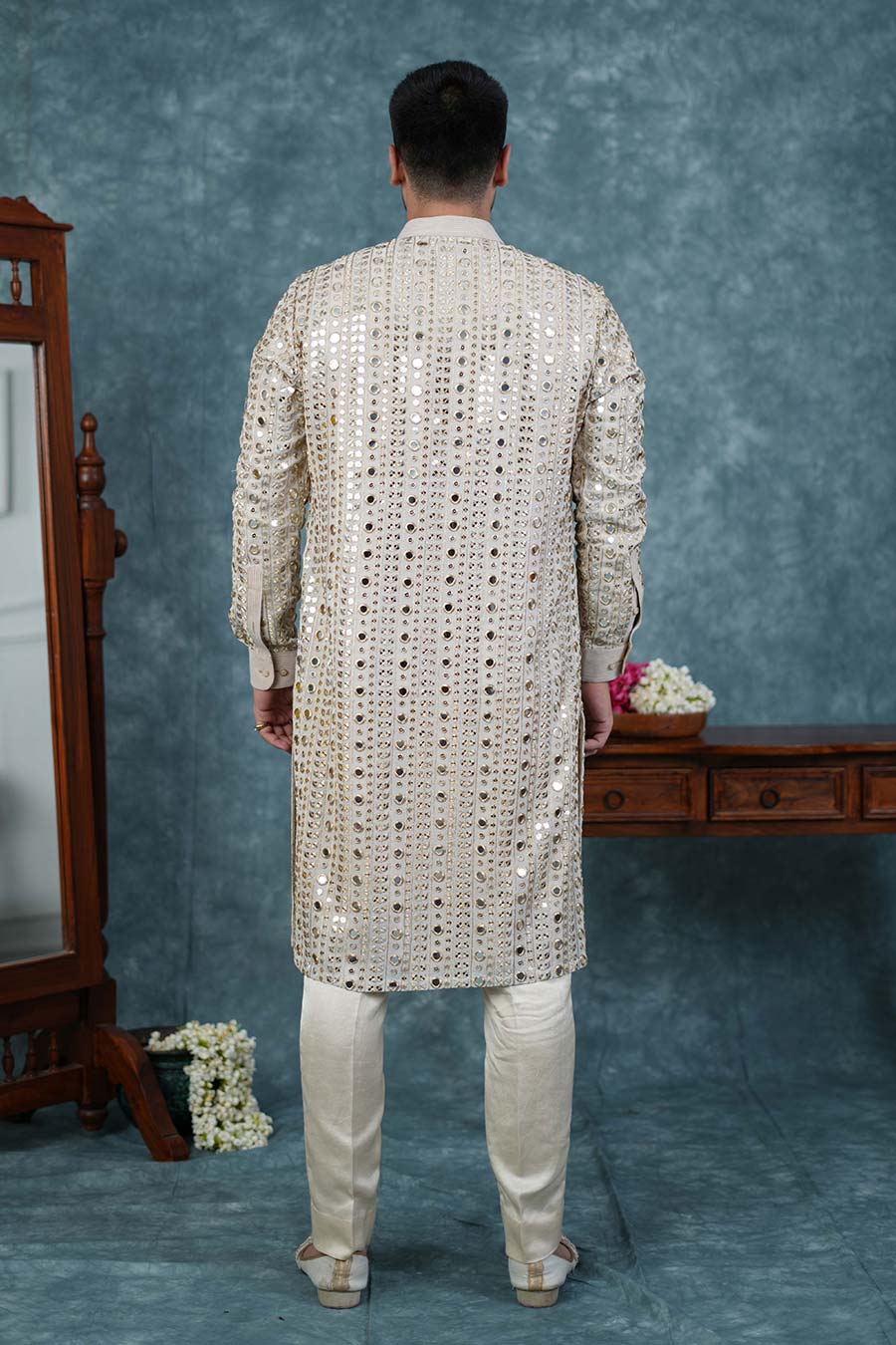 Ivory Grey Chanderi Embroidered Set