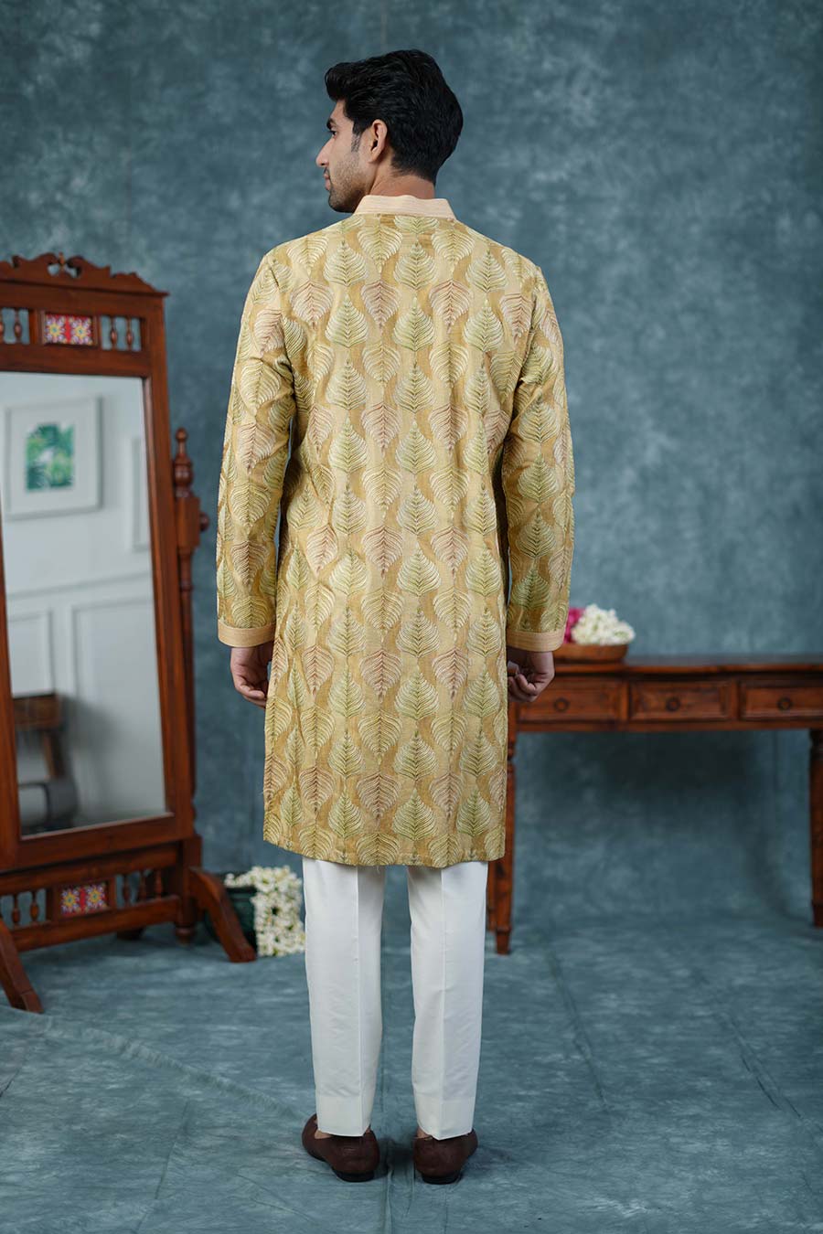 Light Yellow Chanderi Embroidered Kurta Set