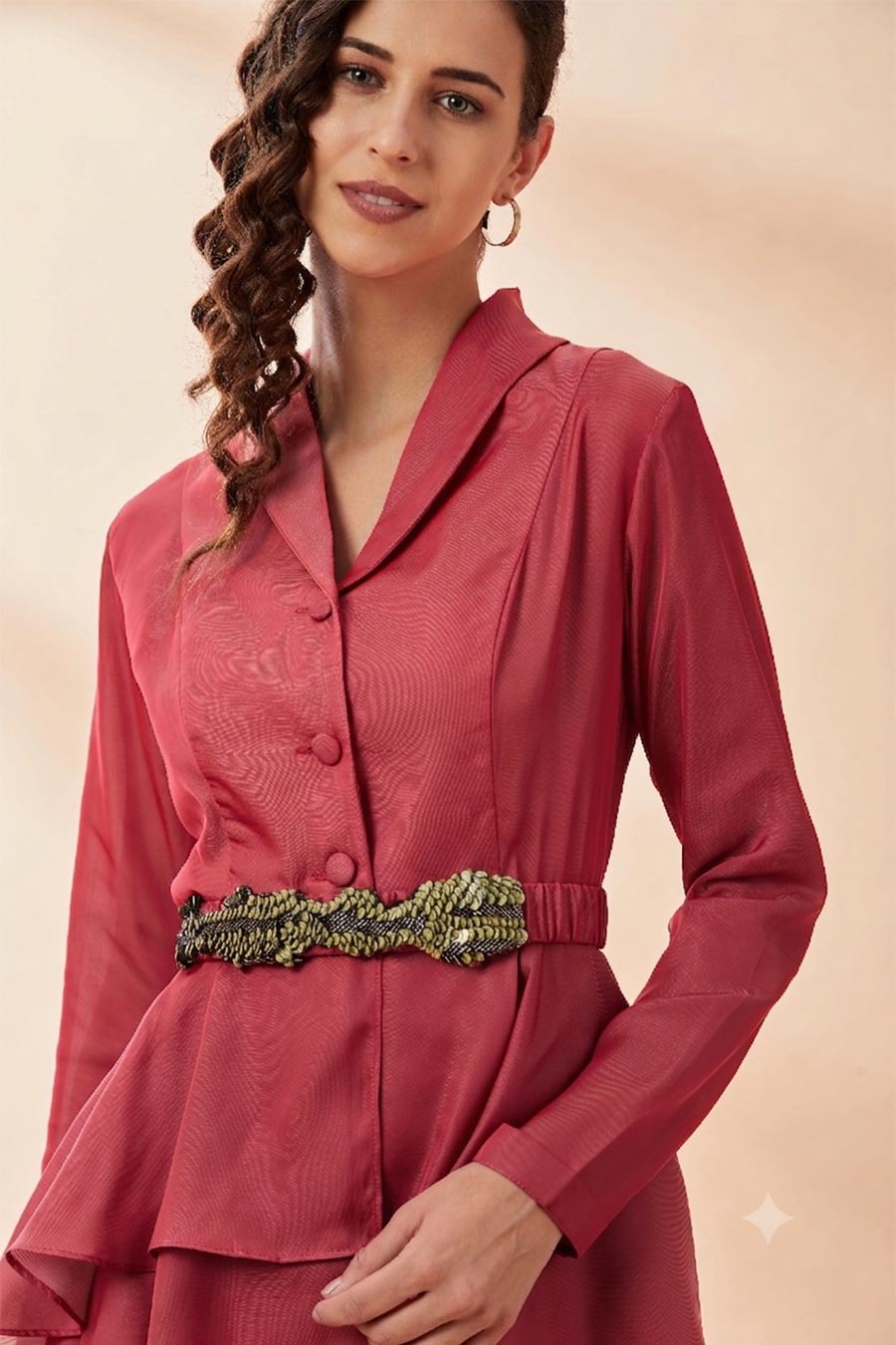 Red Layered Co-Ord Set With Belt