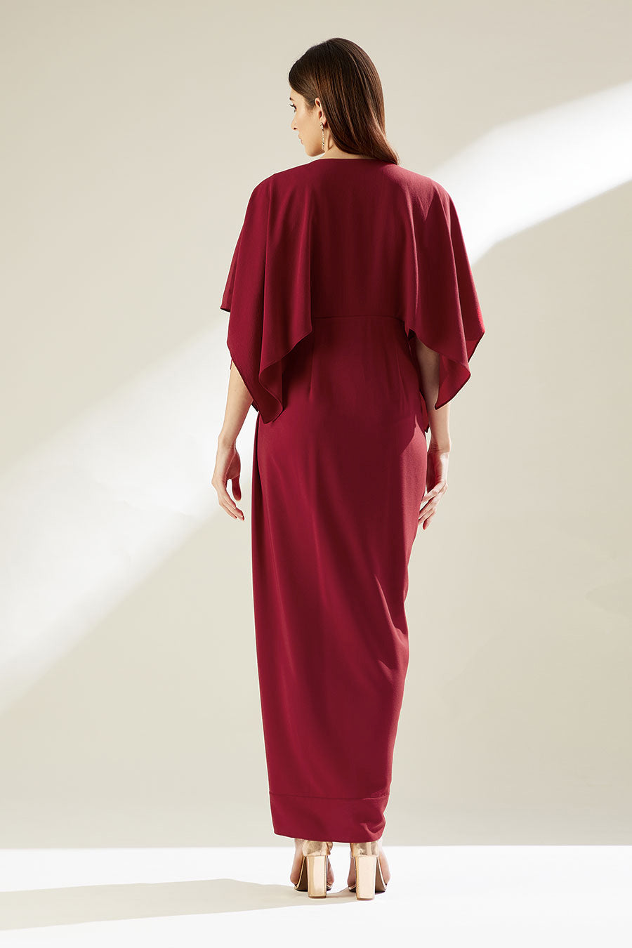 Red Embroidered Drape Dress