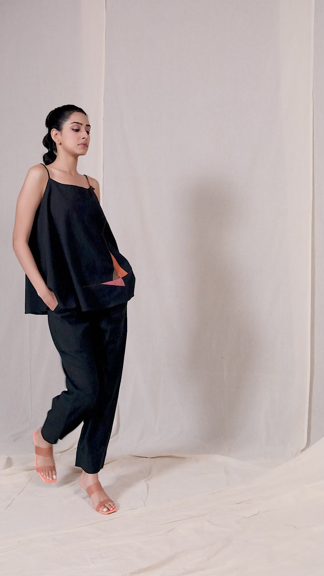 Black Organic Khadi Appliqué Spaghetti Co-Ord Set