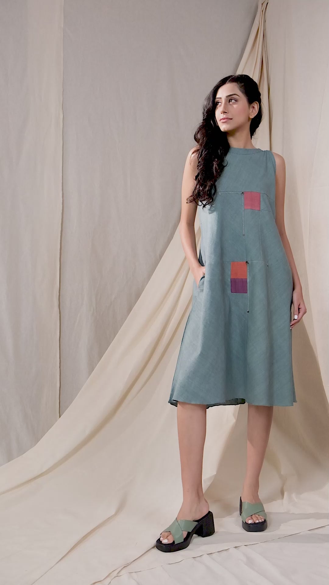 Square Symphony Blue Khadi Reversible Dress