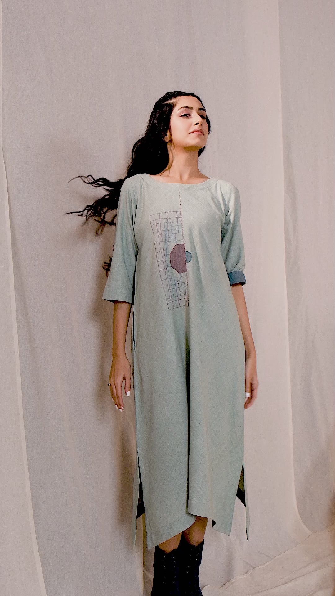 Green Organic Khadi Asymmetric Dress