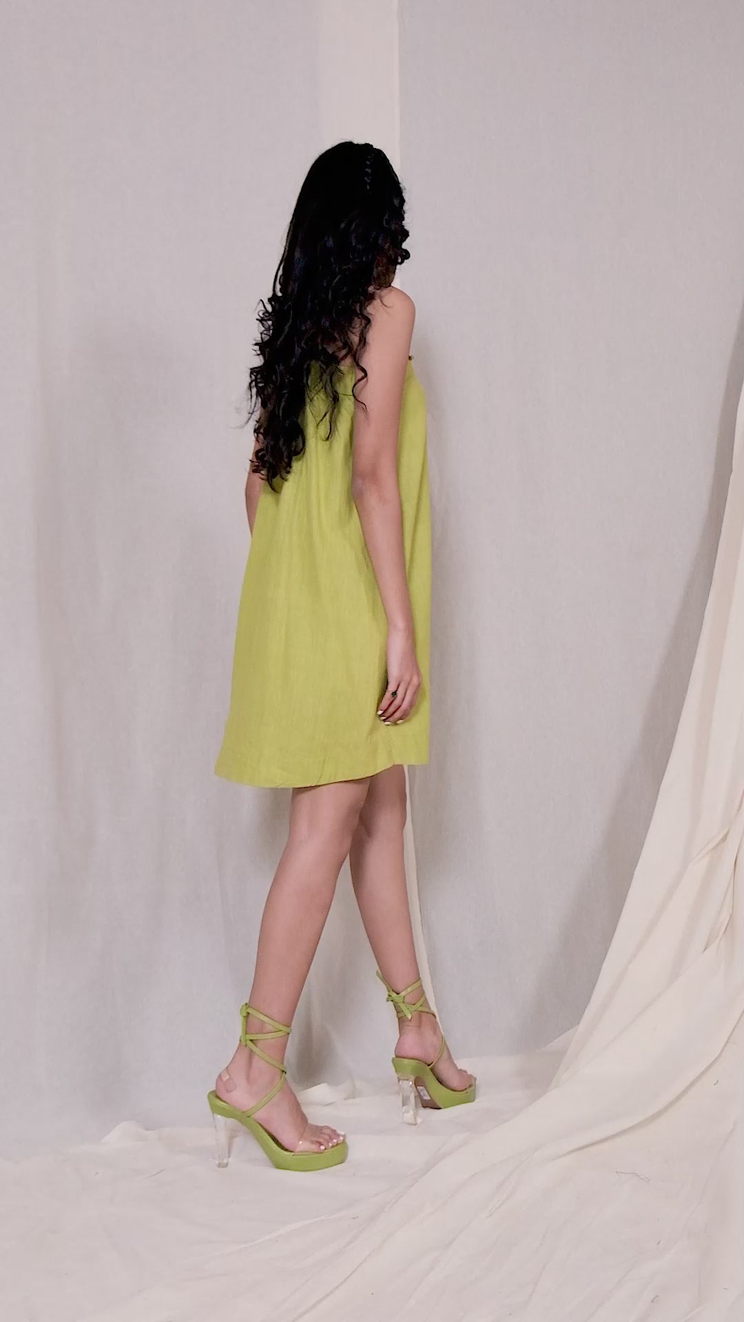 Yellow Organic Khadi Appliqué Spaghetti Dress